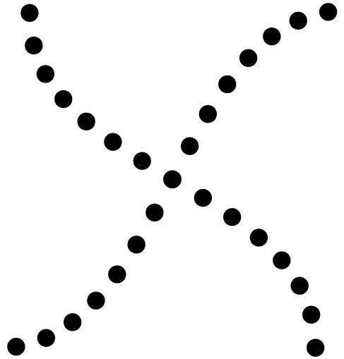 An illustration shows two lines of diagonal dots that cross in the middle in the general shape of an “X.”