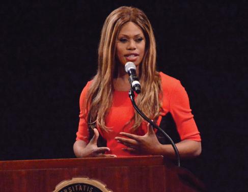 Laverne Cox delivers a speech.