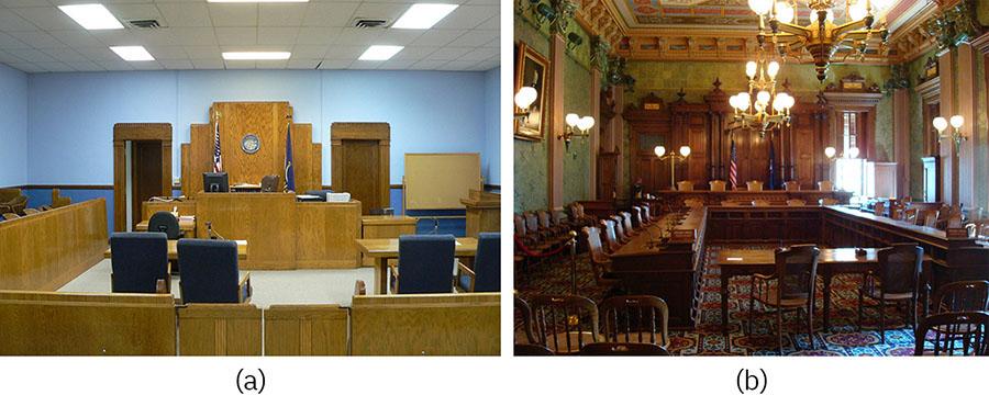 Two different courthouse setups are shown here.