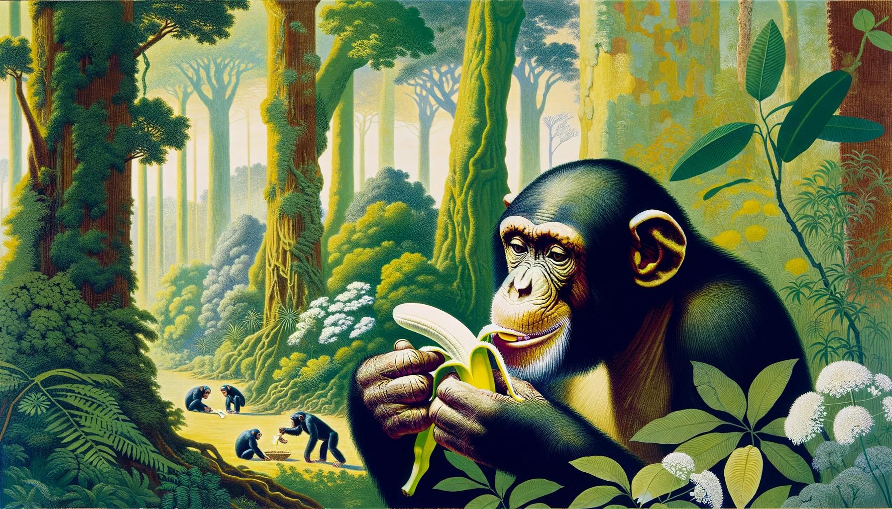 tinpanzii ha banana wo tabemasu.