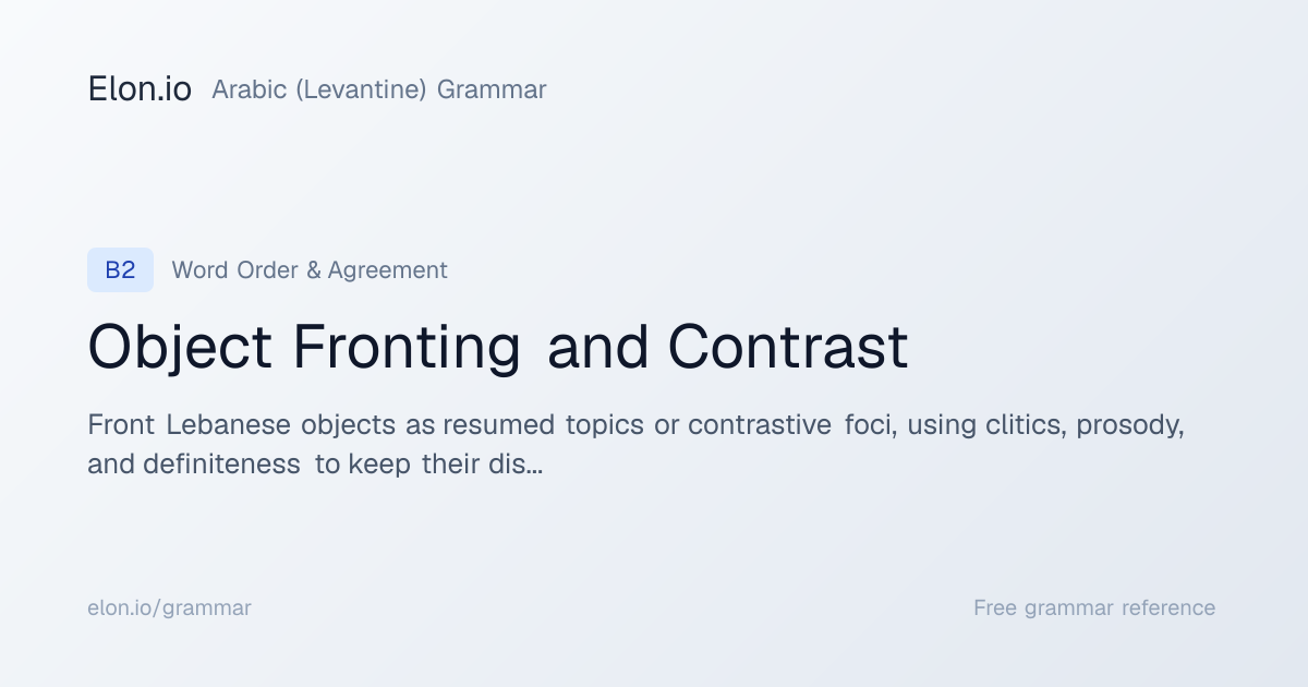 Object Fronting and Contrast | Arabic (Levantine) Grammar | Elon.io