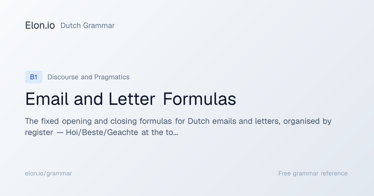 Email and Letter Formulas | Dutch Grammar | Elon.io