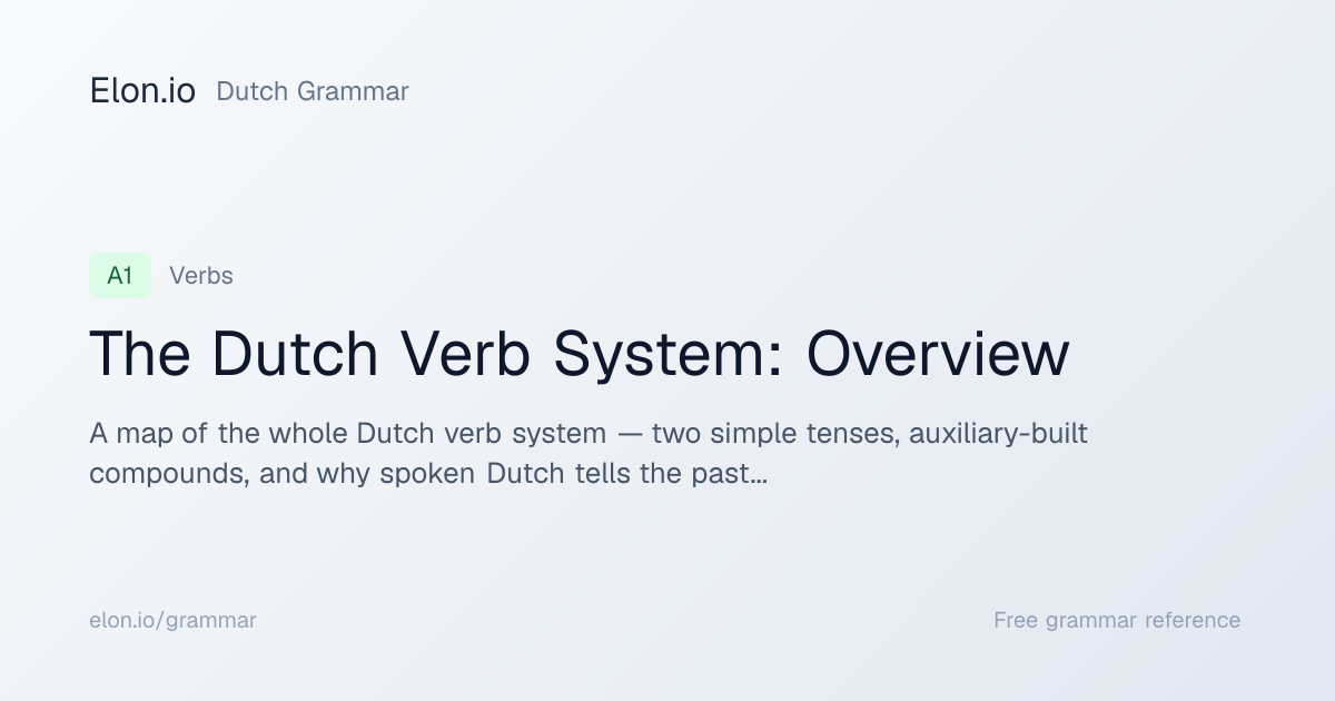 The Dutch Verb System: Overview | Dutch Grammar | Elon.io