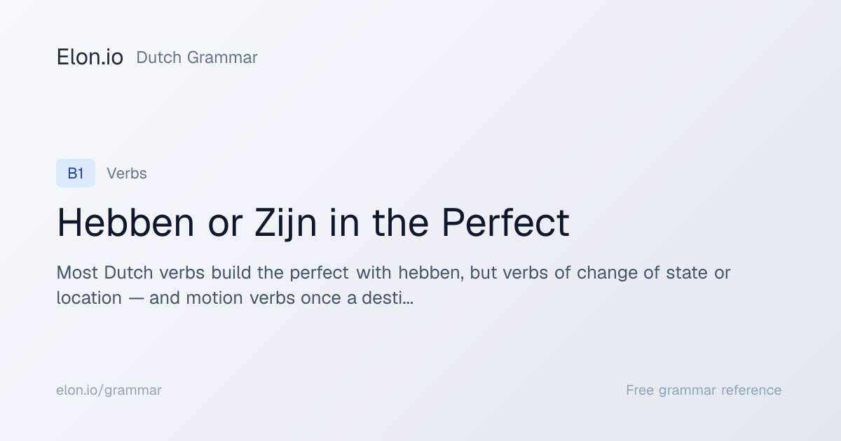Hebben or Zijn in the Perfect | Dutch Grammar | Elon.io