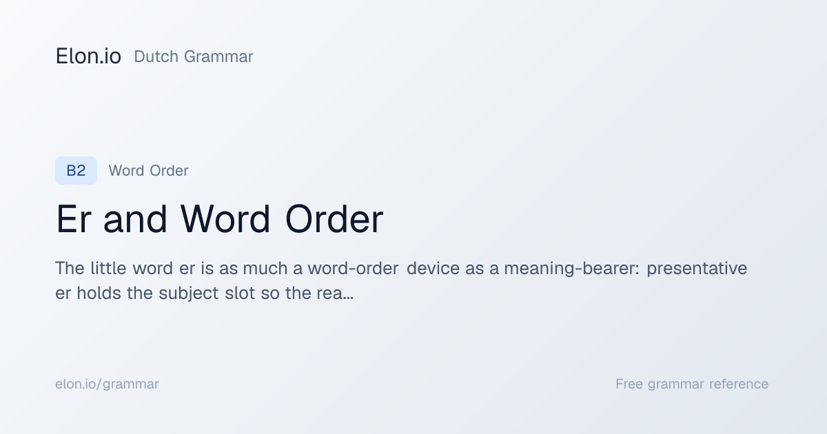 Er and Word Order | Dutch Grammar | Elon.io