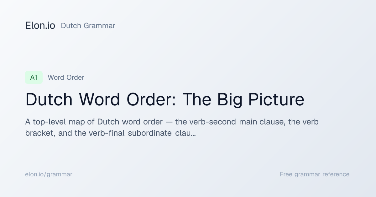 Dutch Word Order: The Big Picture | Dutch Grammar | Elon.io