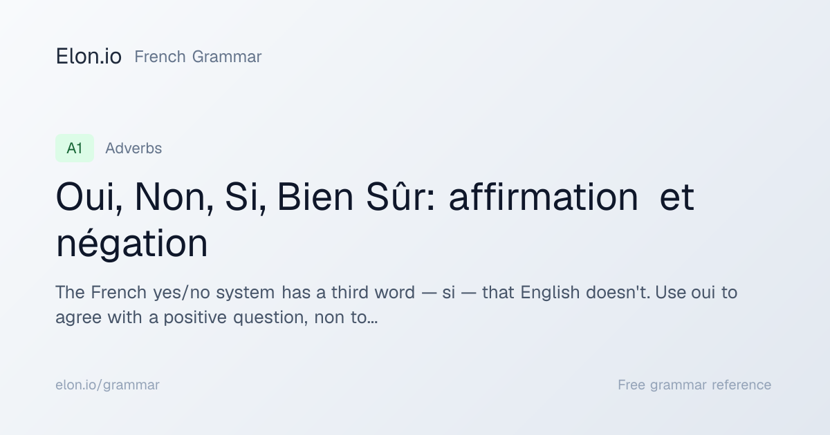 Oui, Non, Si, Bien Sûr: affirmation et négation | French Grammar | Elon.io