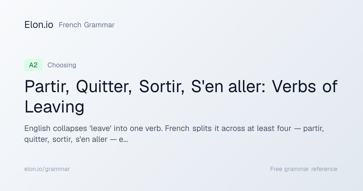 Partir, Quitter, Sortir, S'en aller: Verbs of Leaving | French Grammar ...