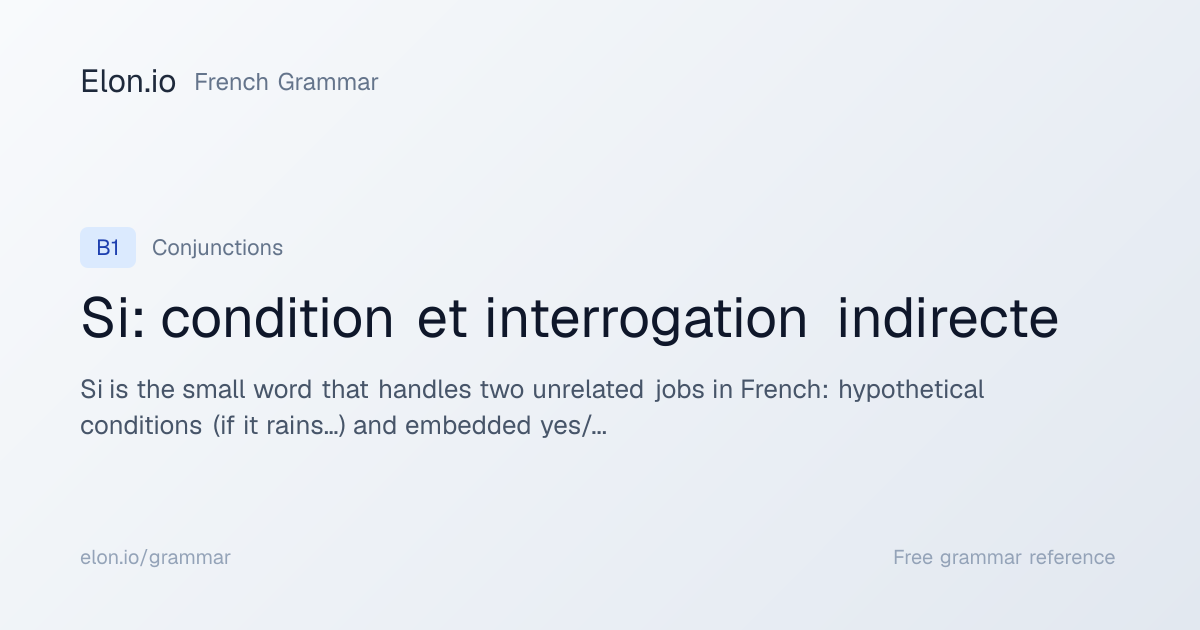 Si: condition et interrogation indirecte | French Grammar | Elon.io