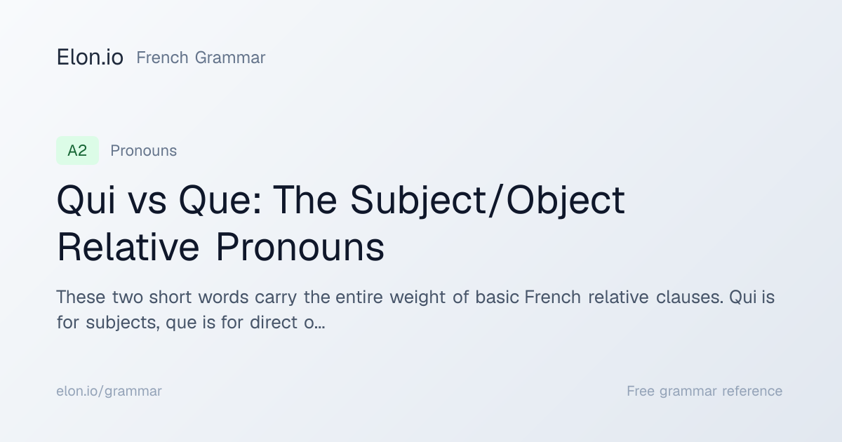 Qui vs Que: The Subject/Object Relative Pronouns | French Grammar | Elon.io