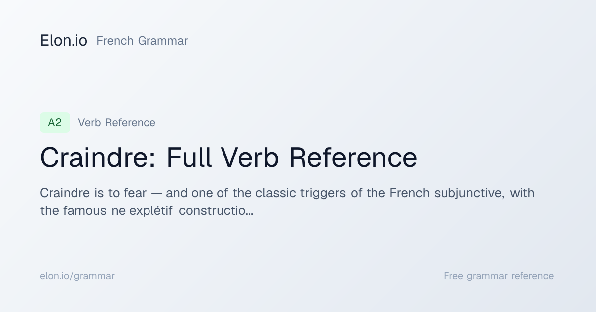 Craindre: Full Verb Reference | French Grammar | Elon.io