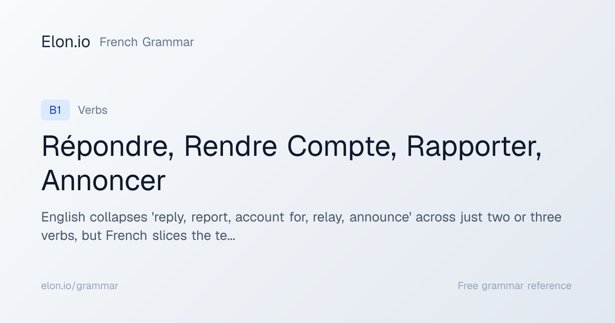 Répondre, Rendre Compte, Rapporter, Annoncer | French Grammar | Elon.io
