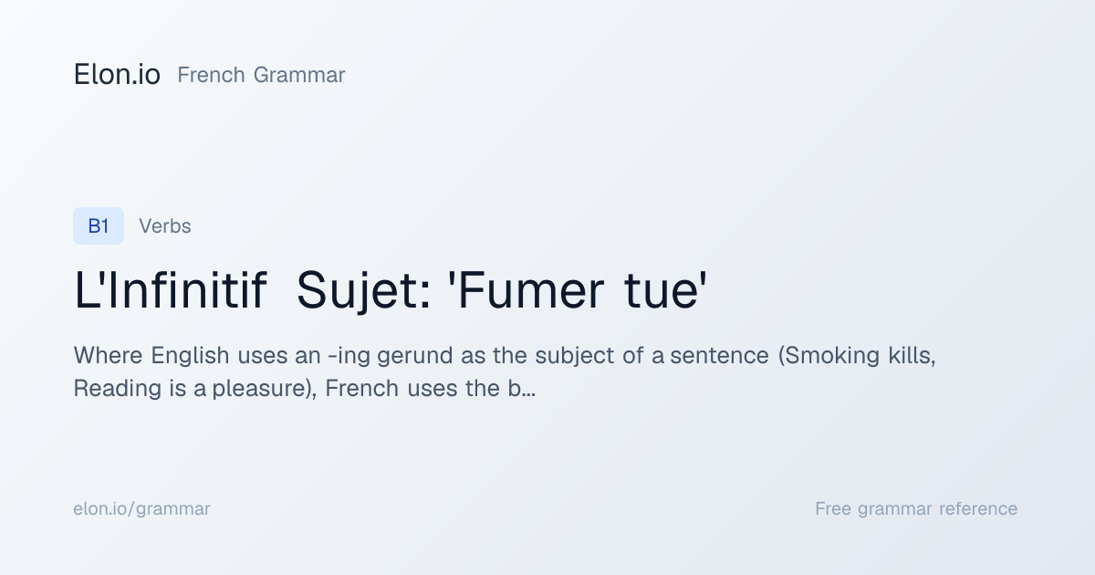 L'Infinitif Sujet: 'Fumer tue' | French Grammar | Elon.io