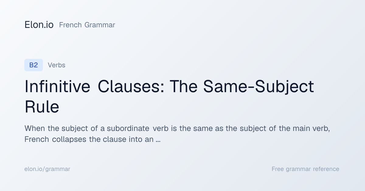 Infinitive Clauses: The Same-Subject Rule | French Grammar | Elon.io
