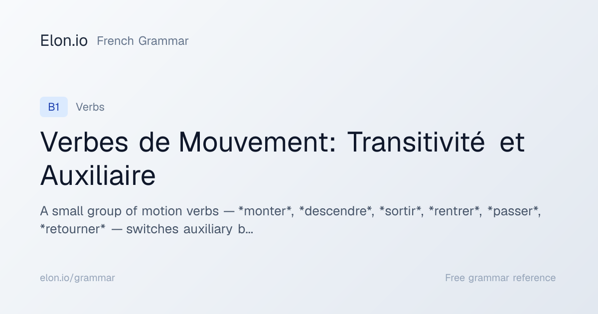 Verbes de Mouvement: Transitivité et Auxiliaire | French Grammar | Elon.io