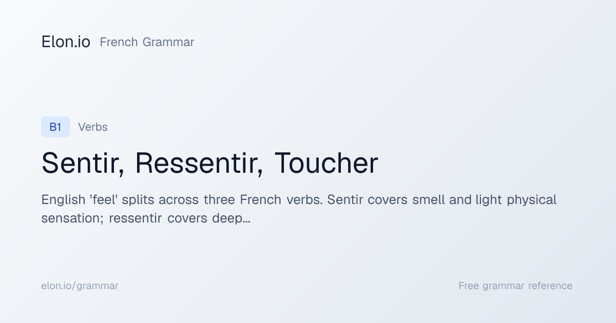 Sentir, Ressentir, Toucher | French Grammar | Elon.io