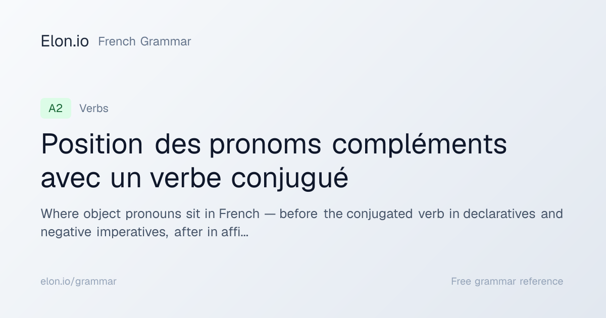 Position des pronoms compléments avec un verbe conjugué | French ...