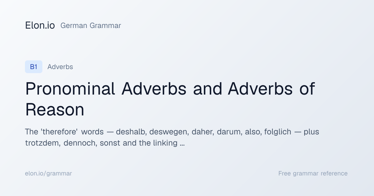 Pronominal Adverbs and Adverbs of Reason | German Grammar | Elon.io