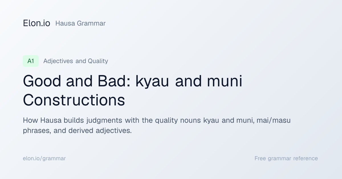 Good and Bad: kyau and muni Constructions | Hausa Grammar | Elon.io