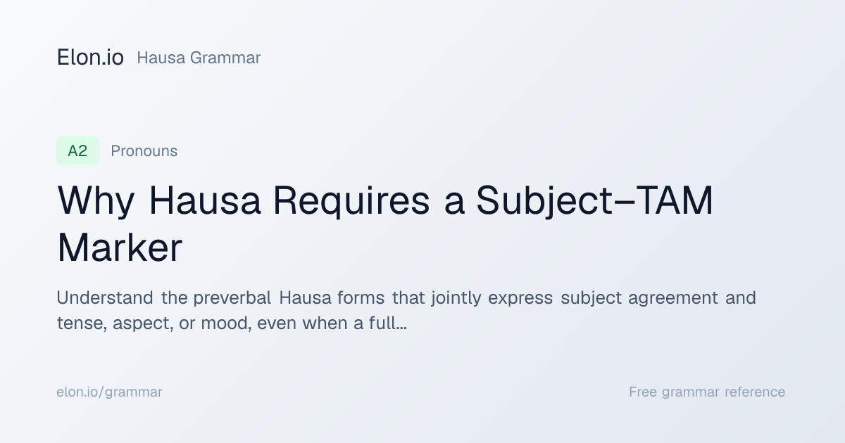 Why Hausa Requires a Subject–TAM Marker | Hausa Grammar | Elon.io