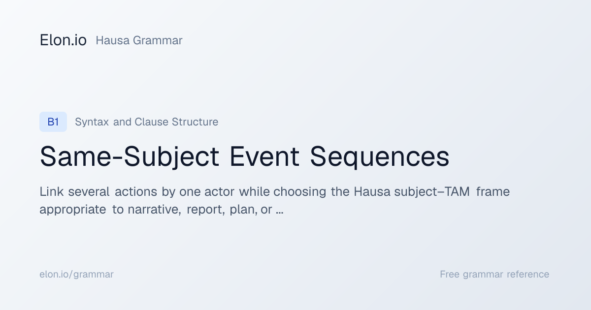 Same-Subject Event Sequences | Hausa Grammar | Elon.io