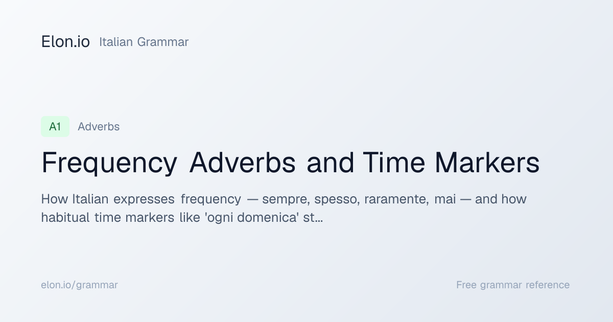 Frequency Adverbs and Time Markers | Italian Grammar | Elon.io