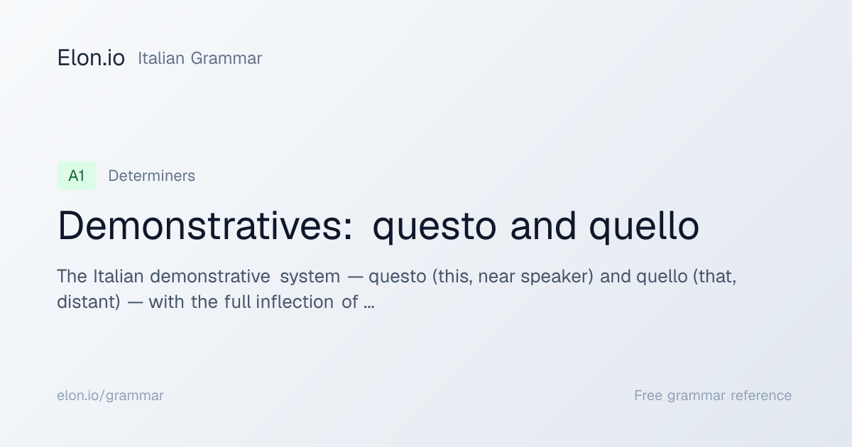Demonstratives: questo and quello | Italian Grammar | Elon.io