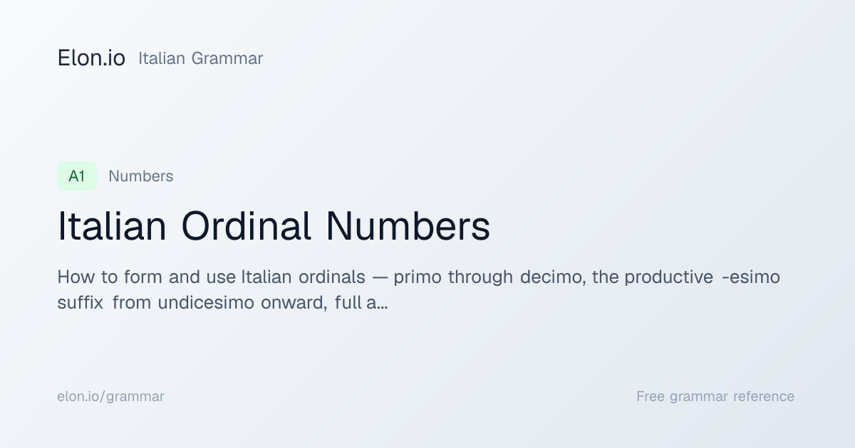 Italian Ordinal Numbers | Italian Grammar | Elon.io