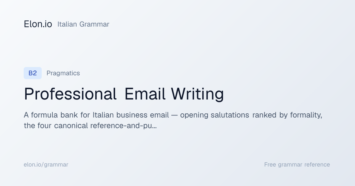 Professional Email Writing | Italian Grammar | Elon.io