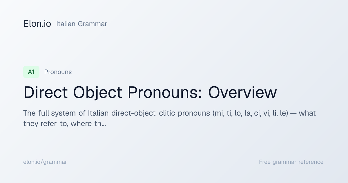 Direct Object Pronouns: Overview | Italian Grammar | Elon.io