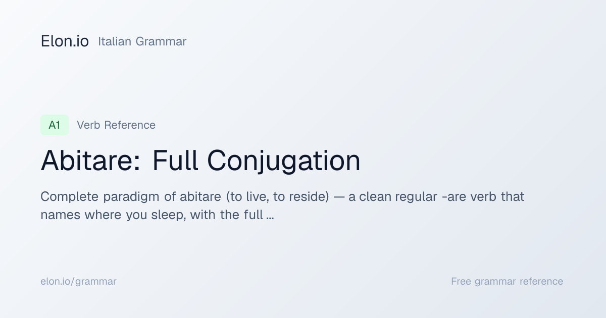 Abitare: Full Conjugation | Italian Grammar | Elon.io