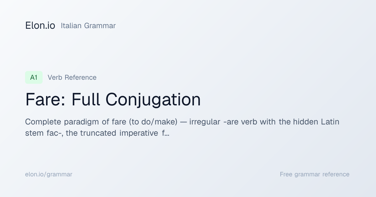Fare: Full Conjugation | Italian Grammar | Elon.io