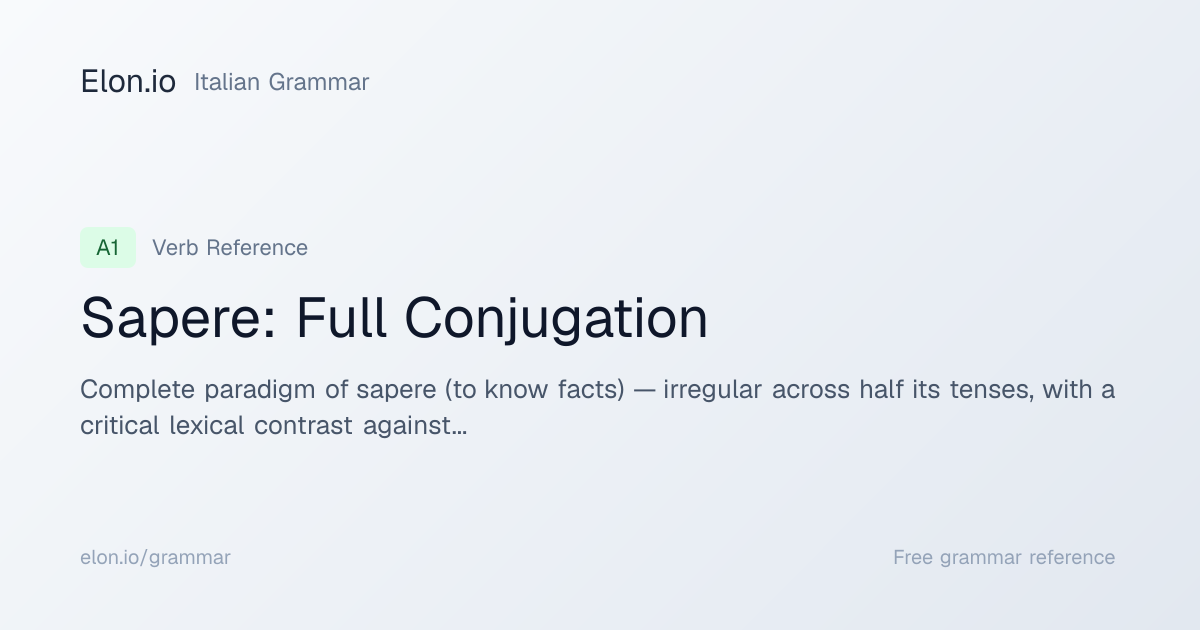 Sapere: Full Conjugation | Italian Grammar | Elon.io