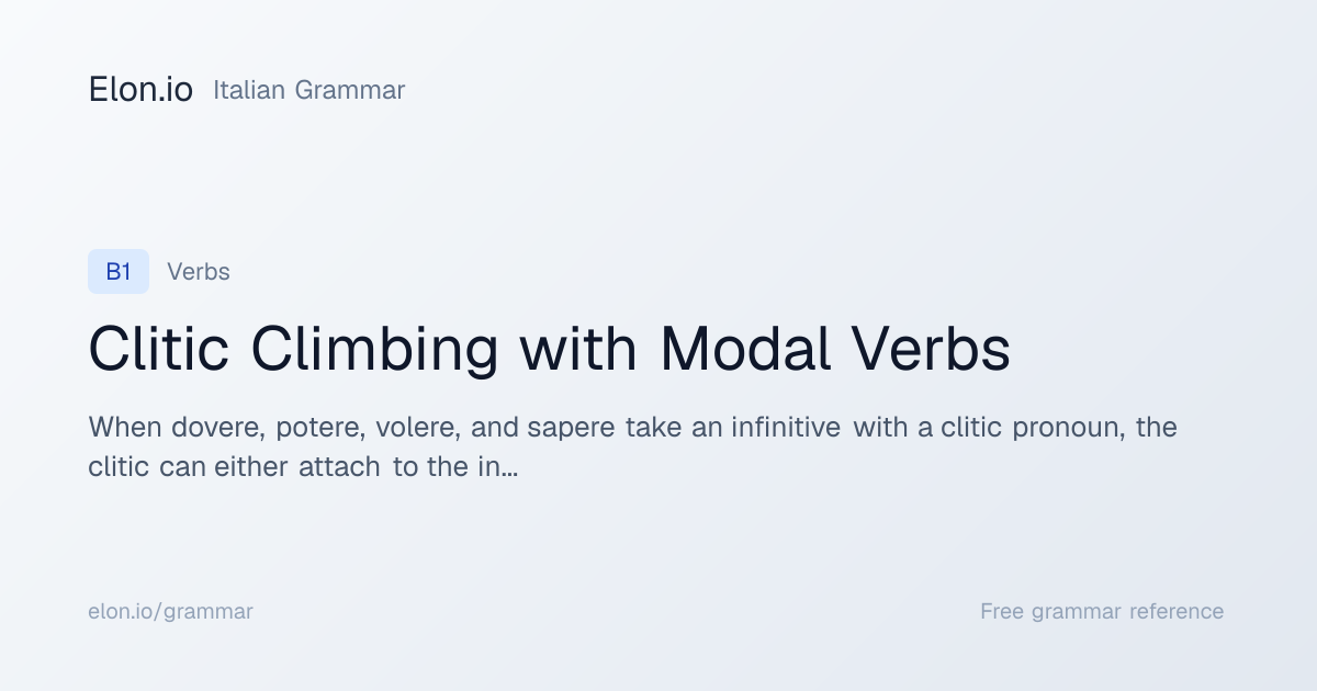 Clitic Climbing with Modal Verbs | Italian Grammar | Elon.io