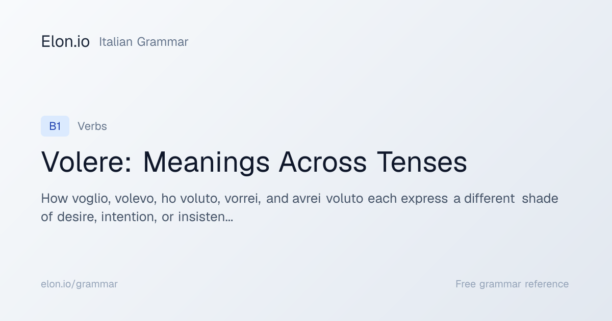 Volere: Meanings Across Tenses | Italian Grammar | Elon.io