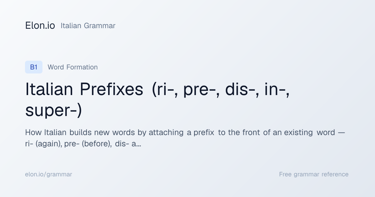 Italian Prefixes (ri-, pre-, dis-, in-, super-) | Italian Grammar | Elon.io