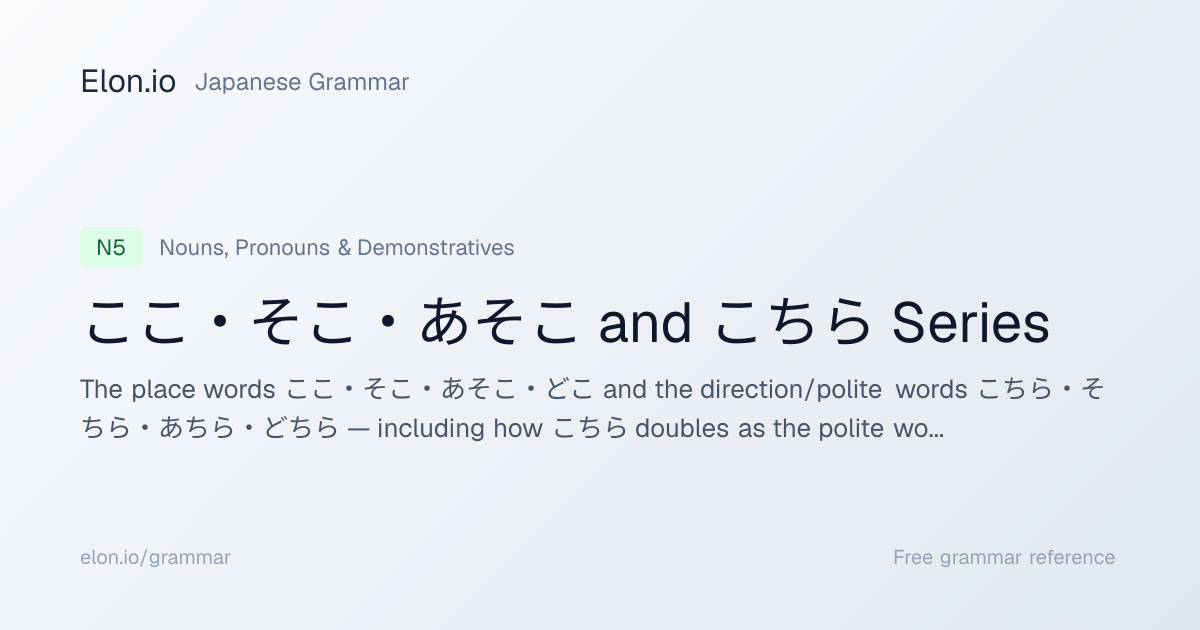 こちらはkakoです ここ・そこ・あそこ and こちら Series | Japanese Grammar | Elon.io