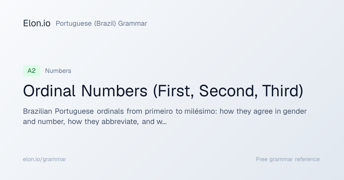 Ordinal Numbers (First, Second, Third) | Portuguese (Brazil) Grammar ...