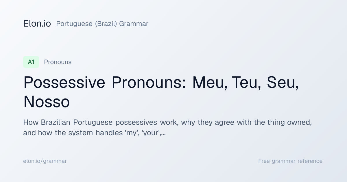 Possessive Pronouns: Meu, Teu, Seu, Nosso | Portuguese (Brazil) Grammar ...