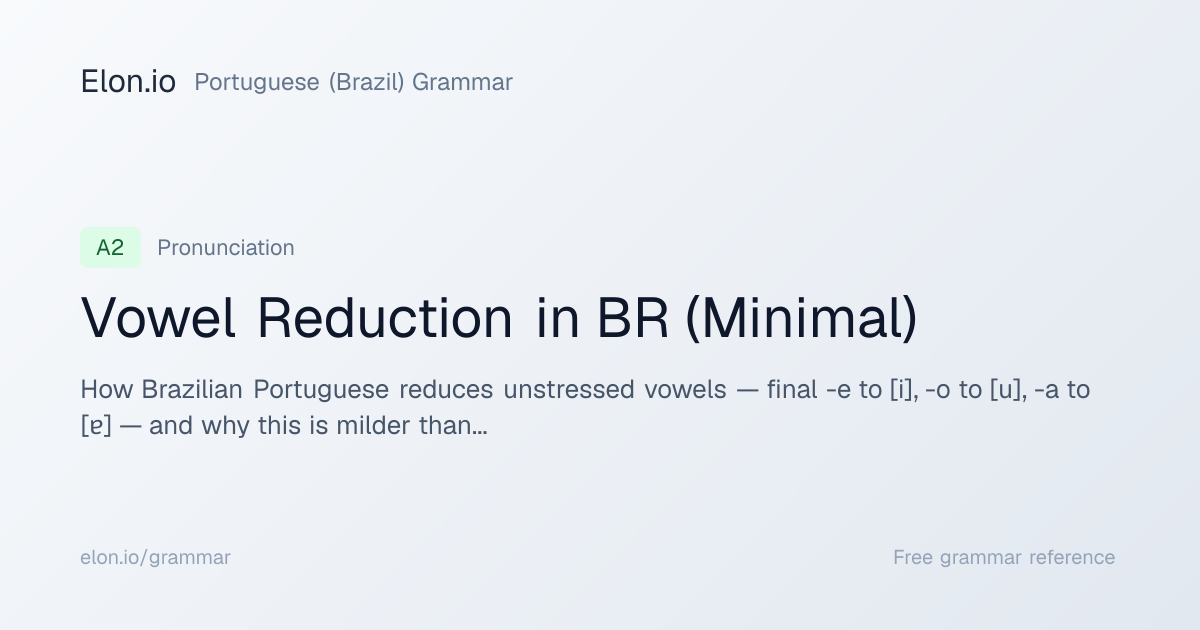 Vowel Reduction in BR (Minimal) | Portuguese (Brazil) Grammar | Elon.io