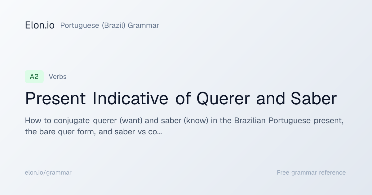 Present Indicative of Querer and Saber | Portuguese (Brazil) Grammar ...