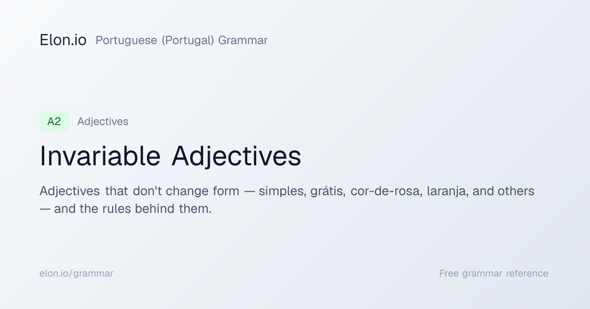 Invariable Adjectives | Portuguese (Portugal) Grammar | Elon.io