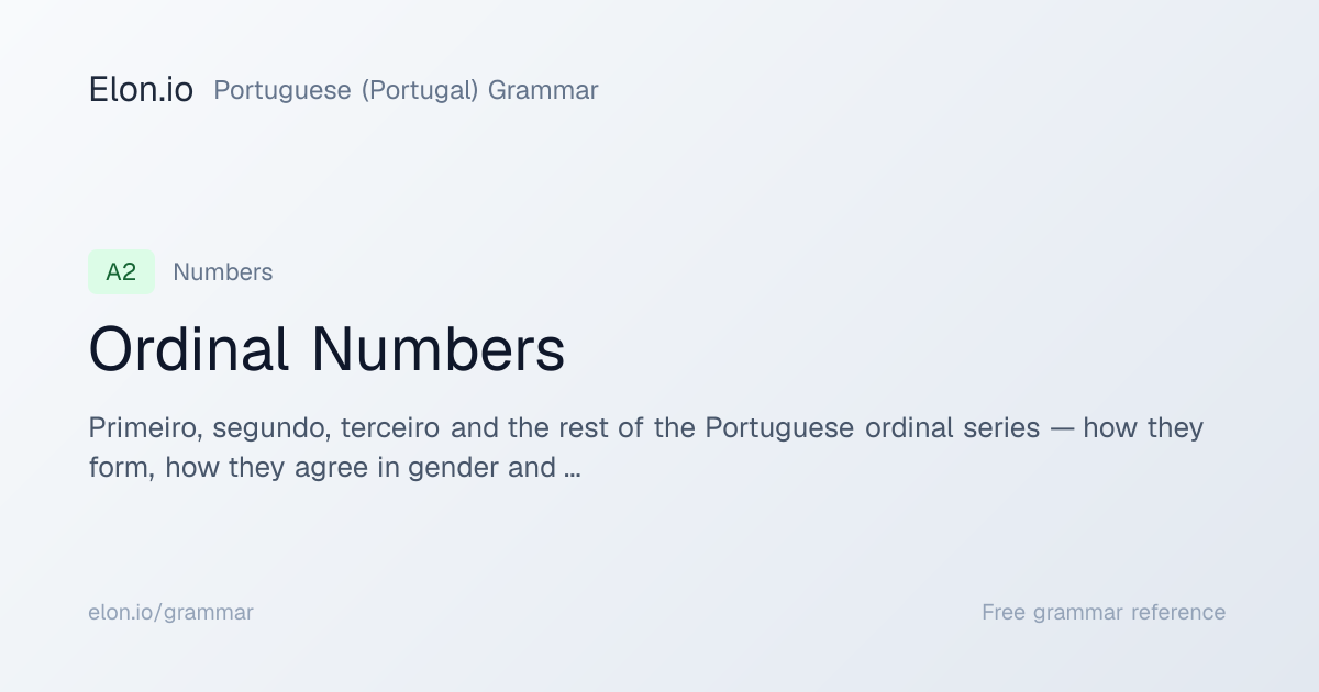 Ordinal Numbers | Portuguese (Portugal) Grammar | Elon.io