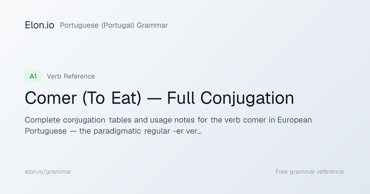 Comer (To Eat) — Full Conjugation | Portuguese (Portugal) Grammar | Elon.io