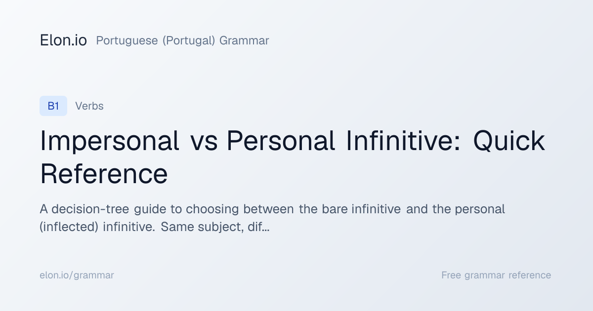 Impersonal vs Personal Infinitive: Quick Reference | Portuguese ...