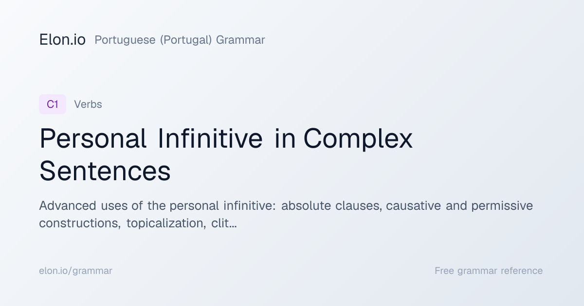 Personal Infinitive in Complex Sentences | Portuguese (Portugal ...