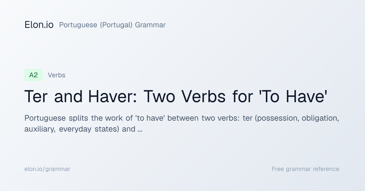 Ter and Haver: Two Verbs for 'To Have' | Portuguese (Portugal) Grammar ...