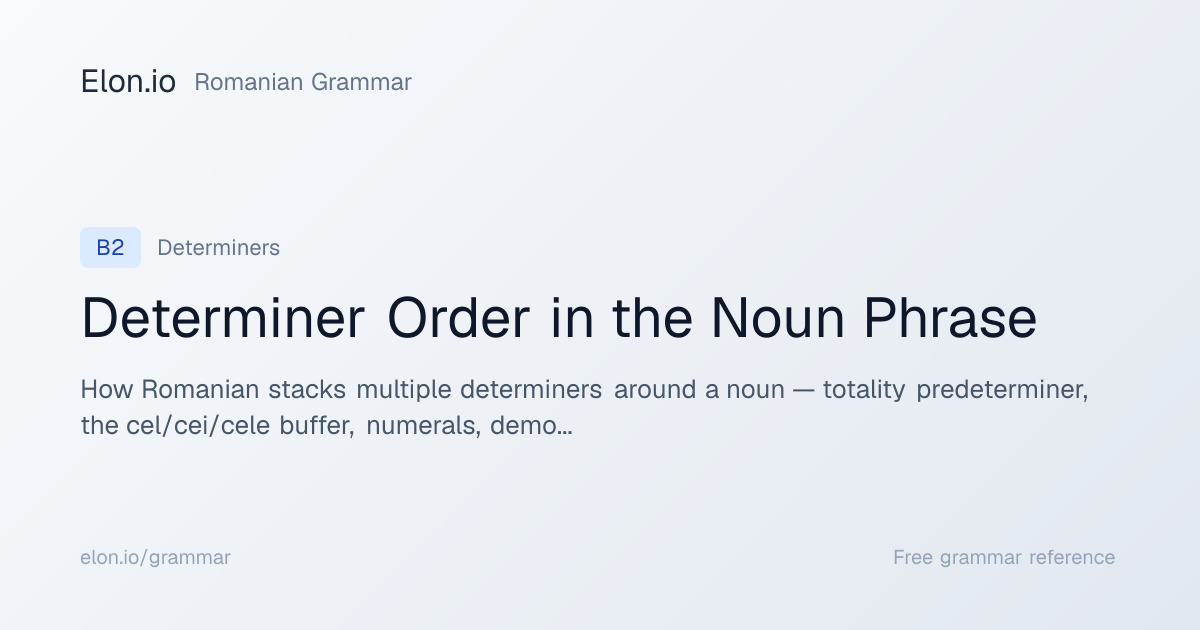 Determiner Order in the Noun Phrase | Romanian Grammar | Elon.io