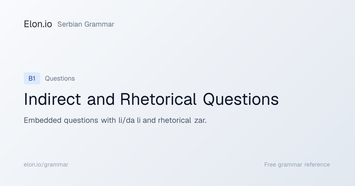 Indirect and Rhetorical Questions | Serbian Grammar | Elon.io