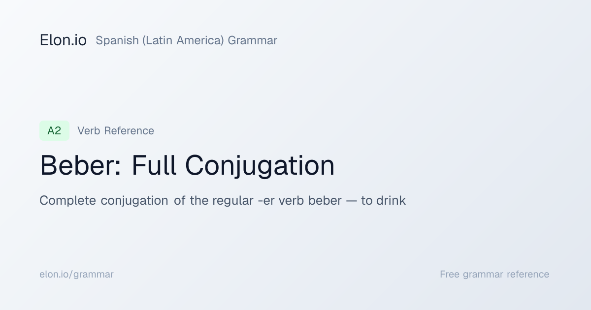 Beber: Full Conjugation | Spanish (Latin America) Grammar | Elon.io